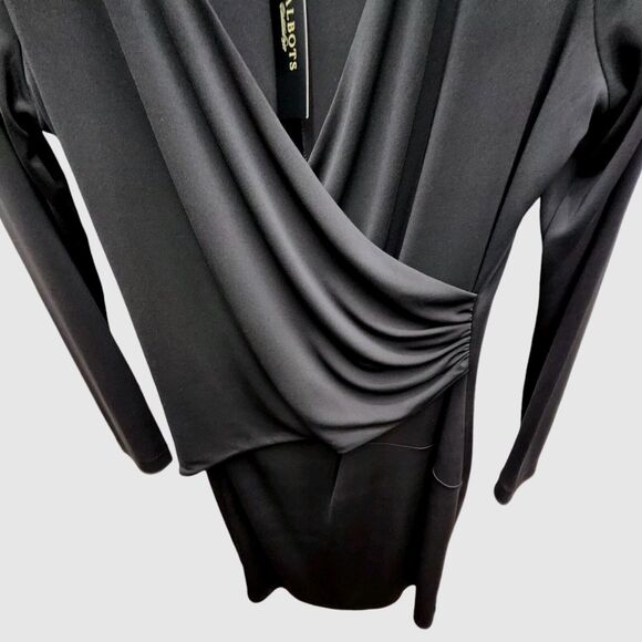 Talbots Black Faux Wrap Dress Womens Medium Cinched Side Long Sleeves Pullover - Picture 4 of 10